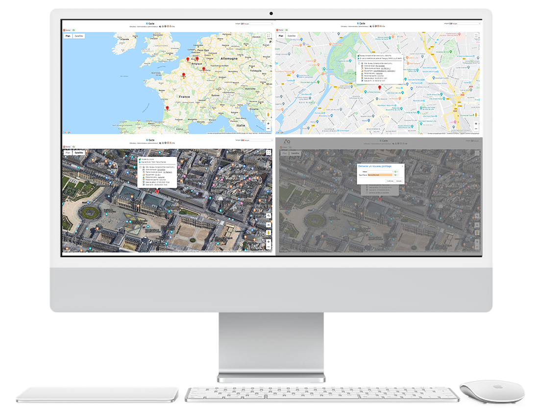 Visualisation sur ordinateur des interventions et sites sur la carte avec AQ Manager GMAO