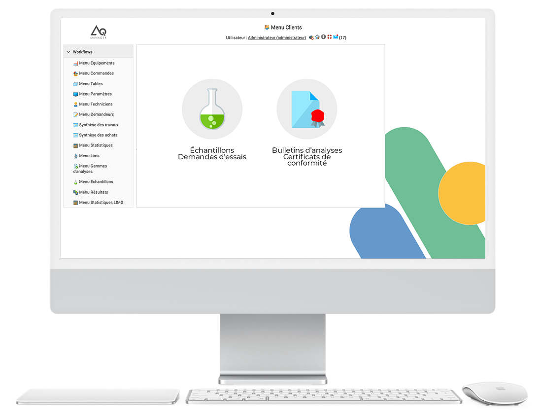Menu LIMS d’AQ Manager avec gestion des échantillons et bulletins d’analyses